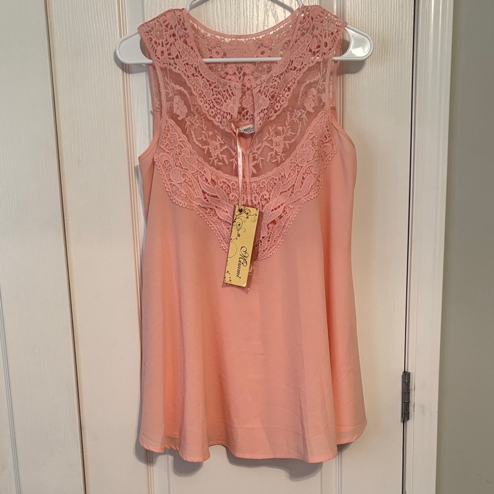 Mizumi Lace-Trimmed Soft Pink Flowy  Tank Top in S/M NWT